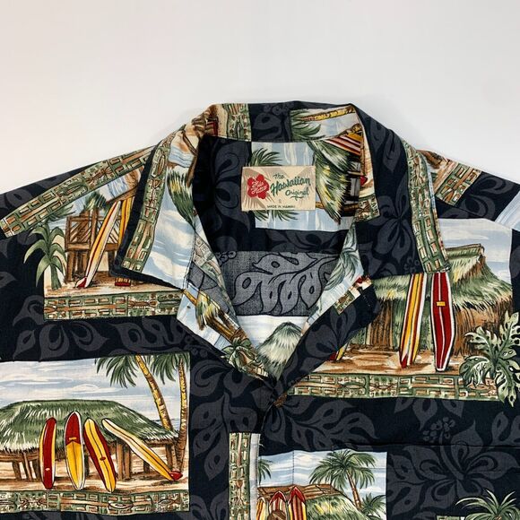 Vintage Hilo Hattie Hawaiian Shirt Mens S Small Black Button Up Surf Shack Hut - Picture 8 of 10